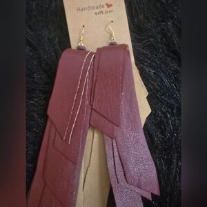 Handmade Leather Like  Earrings with Gold Accents